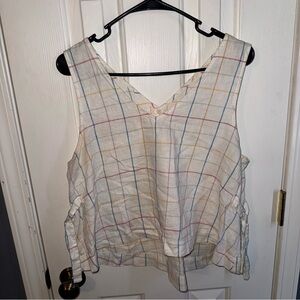 Madewell White Windowpane Linen Blend Tank with Multi-Color Stripes